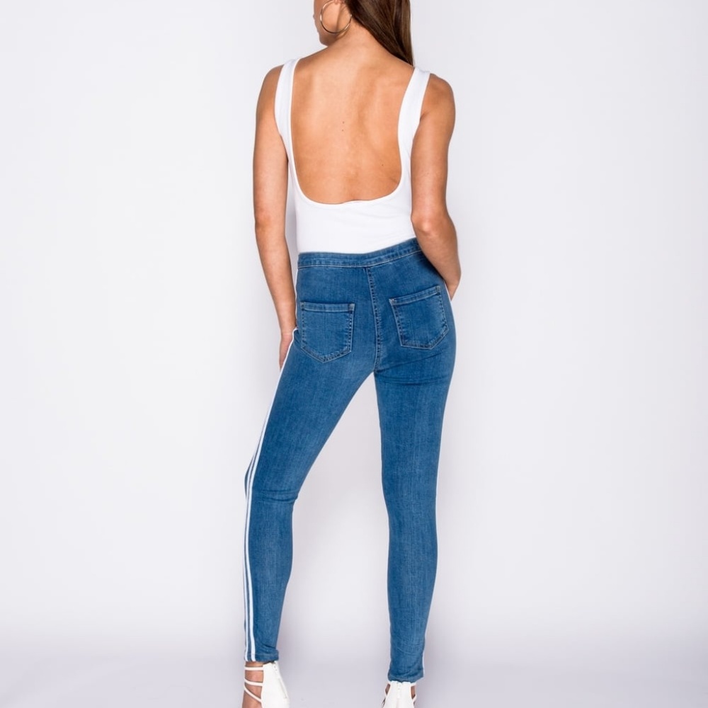SALE! NWT Side Stripe Skinny Denim Jeggings Pants - Picture 7 of 7